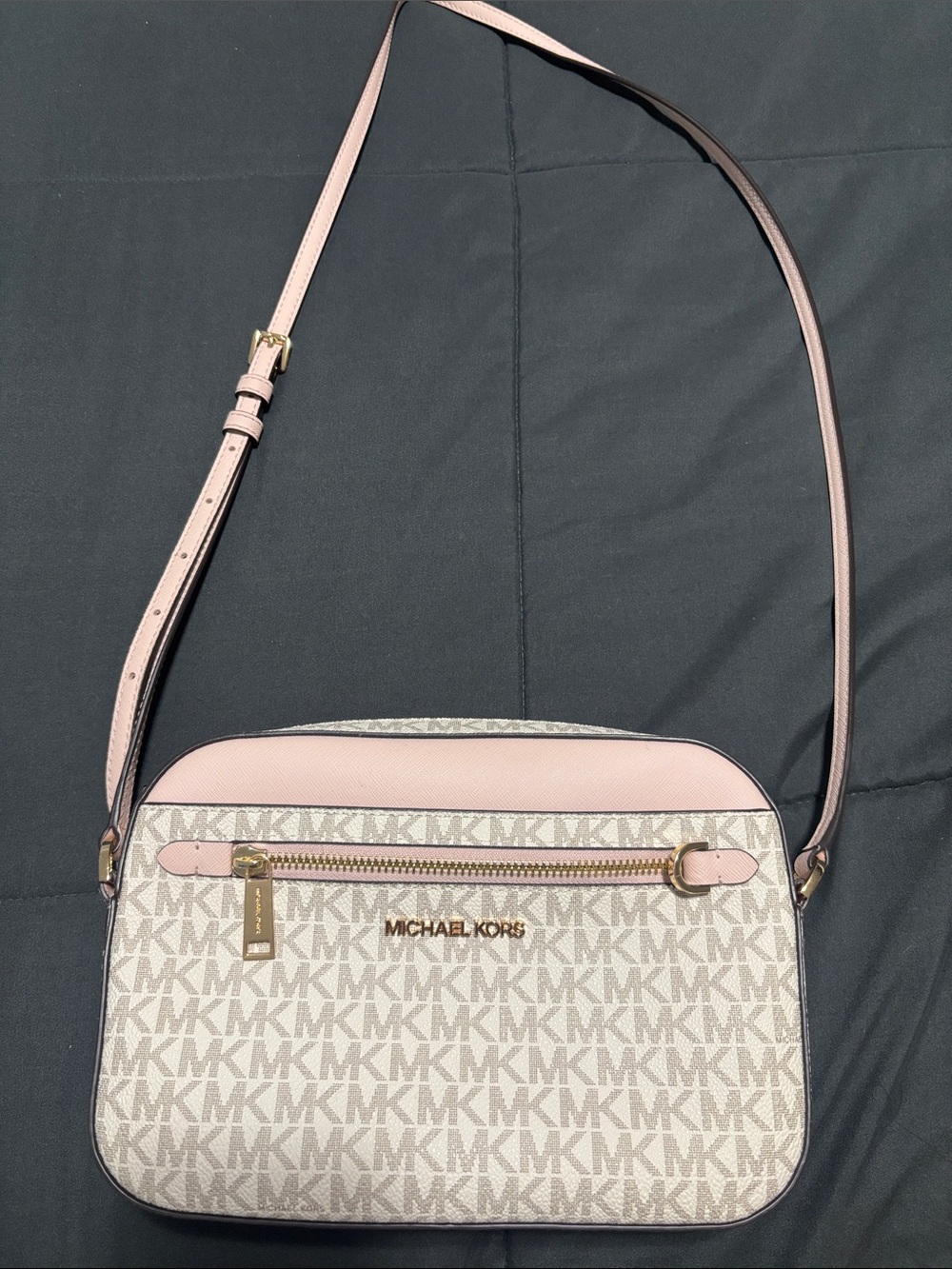 Michael Kors Pink and Cream MK Logo Crossbody Bag